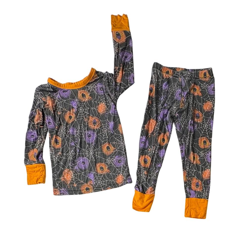 Birdie‎ Bean Bamboo Gomez Black Halloween Spider Web Pajama Set 3T Whimsigoth